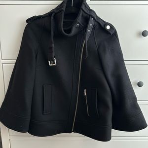 Zara Woman Short Coat - Standing Collar, Wide Sleeves, Black, Size Small